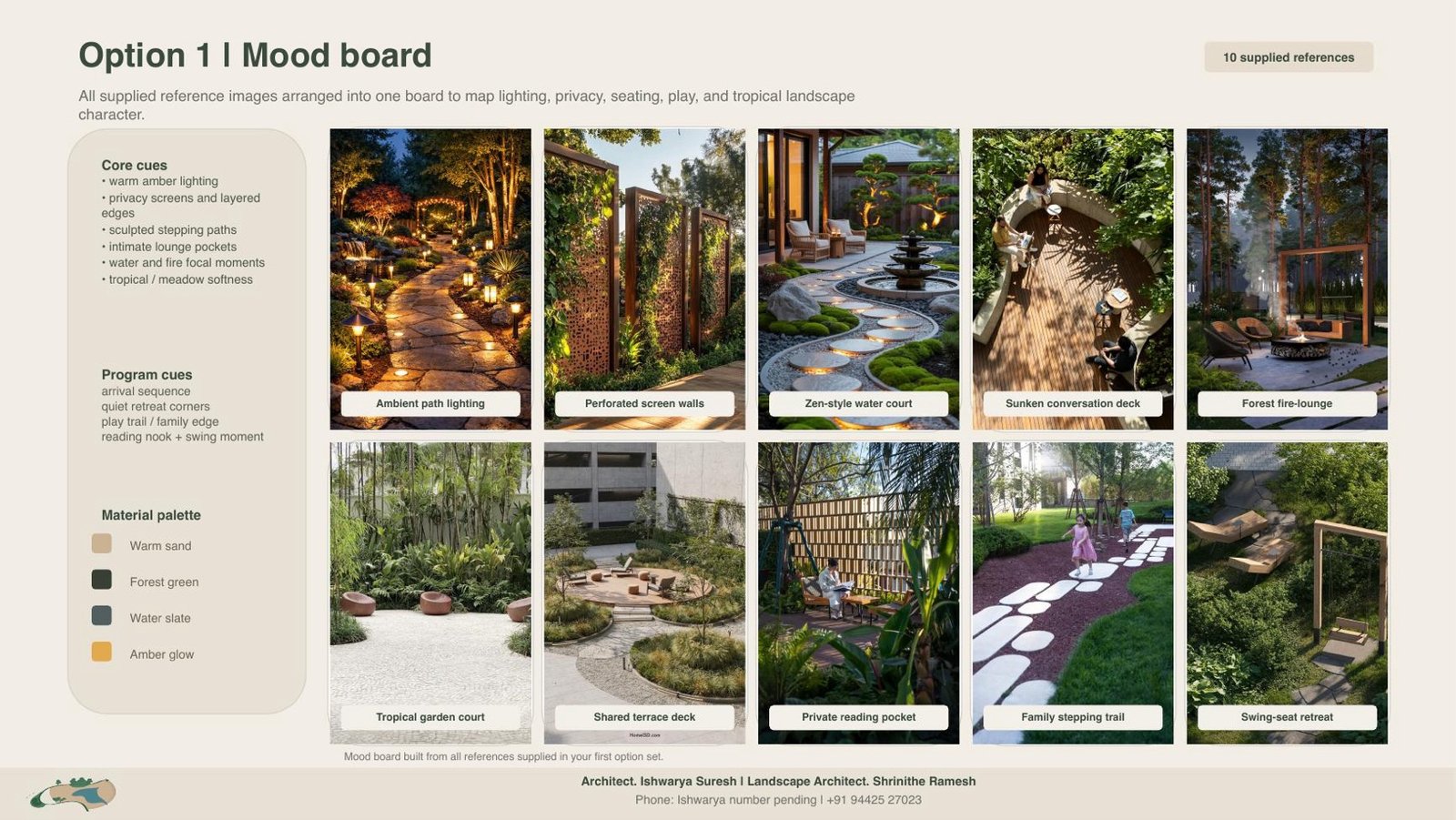 Concept mood board of intended character and material palette