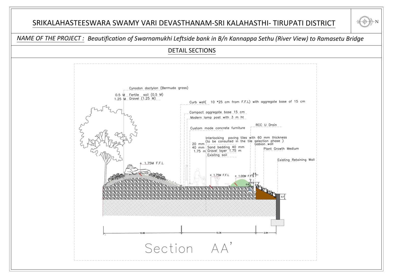 Detailed landscape section AA through the embankment
