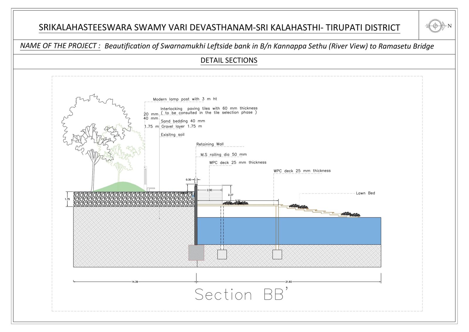 Detailed landscape section BB through the embankment