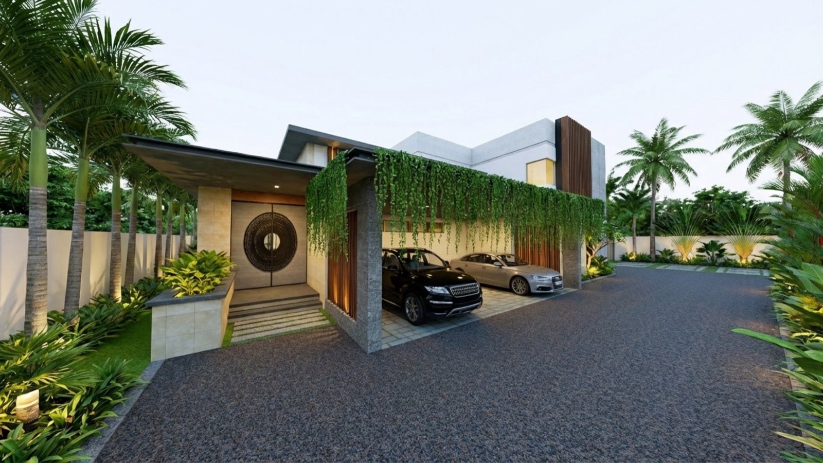 Render of the entrance and car-park green screen
