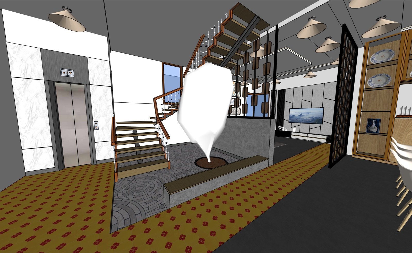 Working model view of the ground floor circulation
